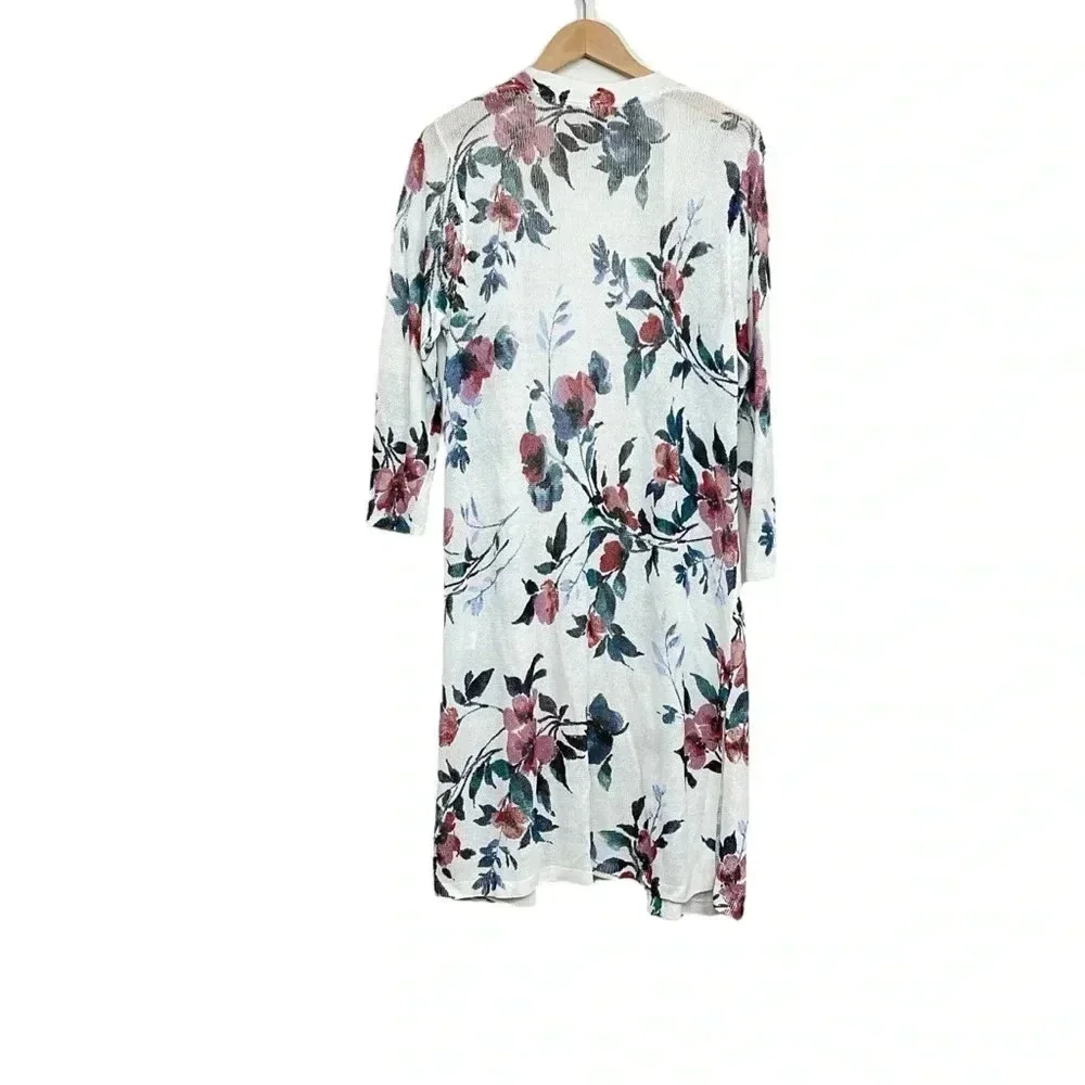 J. Jill White Floral Linen Cardigan Size Medium